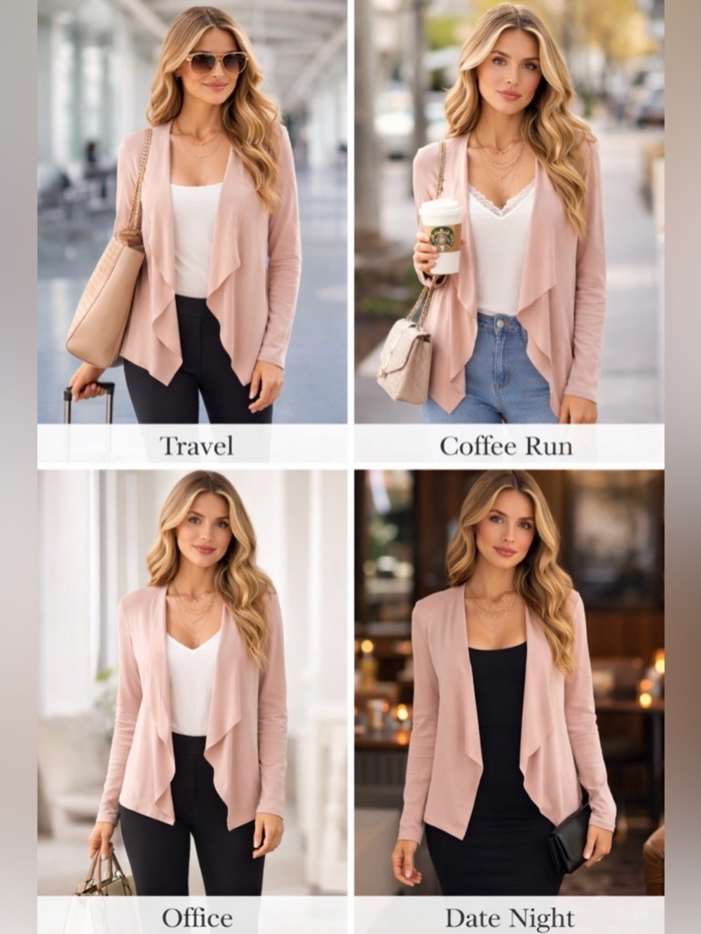 INC PALE BLUSH PINK FAUX SUEDE DRAPED WATERFALL OPEN FRONT CARDIGAN JACKET MED